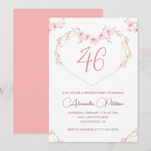 Pink Watercolor Floral Boho 46th birthday  Invitation