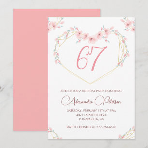 Pink Watercolor Floral Boho 67th birthday Invitation
