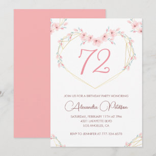 Pink Watercolor Floral Boho 72nd birthday Invitation