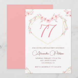 Pink Watercolor Floral Boho 77th birthday  Invitation