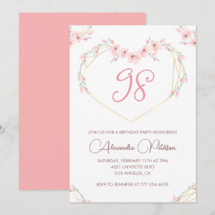 Pink Watercolor Floral Boho 98th birthday  Invitation