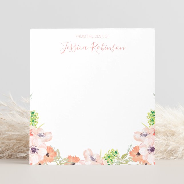 Pink Watercolor Floral Boho Personalized Notepad (Creator Uploaded)