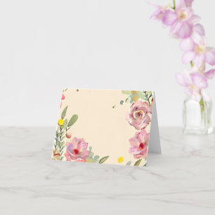 Pink watercolor floral border customizable card