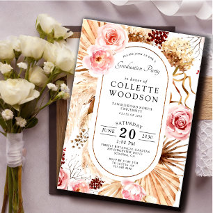 Pink Watercolor Floral Botanical Graduation Party  Invitation