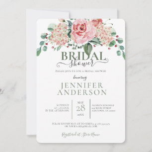 Pink Watercolor Floral Bouquet Bridal Shower Invit Invitation