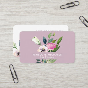 Pink Watercolor Floral Bouquet Minimalist Pastel Business Card
