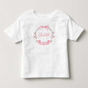 Pink Watercolor Floral Bow Custom Name Flower Girl Toddler T-shirt