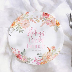 Pink Watercolor Floral Bridal Brunch Paper Plate