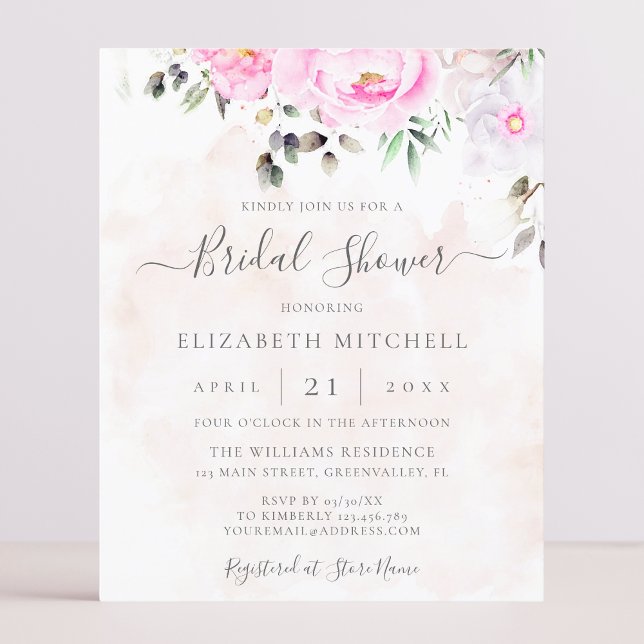 Pink Watercolor Floral Bridal Shower Invitation (Creator Uploaded)