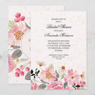 Pink Watercolor Floral Bridal Shower Invitations