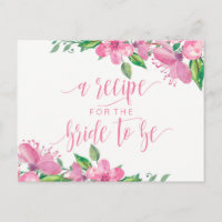 Pink Watercolor Floral Bridal Shower Recipe Card