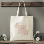 Pink Watercolor Floral Bridesmaid Tote Bag<br><div class="desc">Custom-designed monogram tote bag featuring pink watercolor floral design.</div>