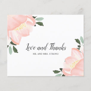 Pink Watercolor Floral Budget Wedding Thank You