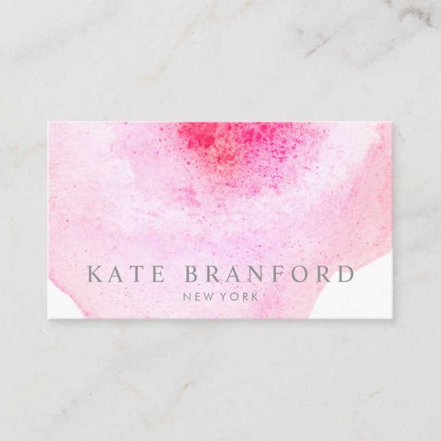 Pink Watercolor Floral  Business Card (Front)
