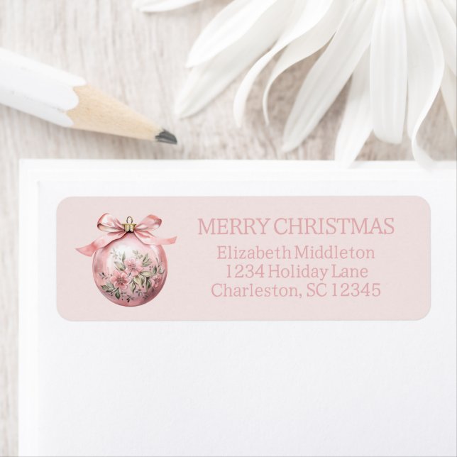 Pink Watercolor Floral Christmas Ornament (Insitu)
