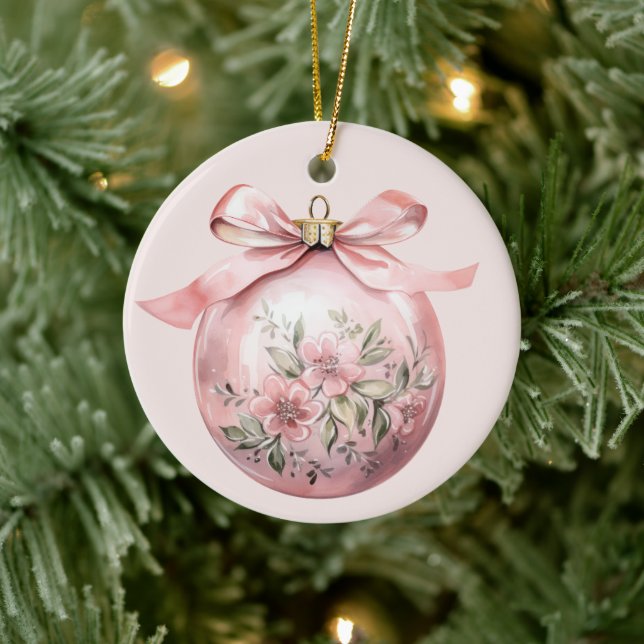 Pink Watercolor Floral Christmas Ornament (Tree)