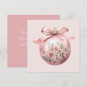 Pink Watercolor Floral Christmas Ornament Holiday Card