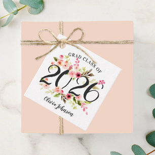 Pink Watercolor Floral Class of 2026 Graduation Favour Tags