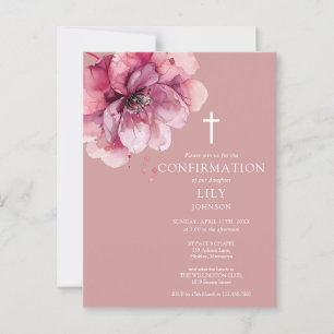 Pink Watercolor Floral Confirmation Invitation Postcard