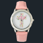 Pink Watercolor Floral Cross First Holy Communion Watch<br><div class="desc">This Child's Watch features a watercolor floral cross in colours of pink,  yellow and coral with green leaves and twigs. Sweet gift to give for a First Communion. For enquiries about custom design changes by the independent designer please email paula@labellarue.com BEFORE you customize or place an order.</div>