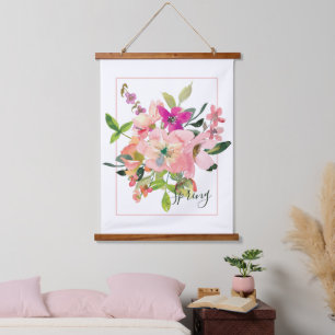 Pink Watercolor floral custom Hanging Tapestry