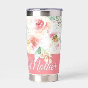 Pink watercolor floral customizable  insulated tumbler