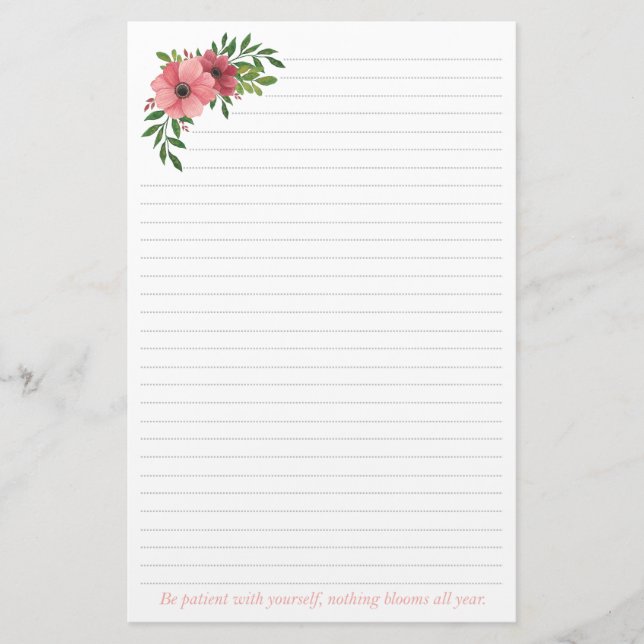 Pink Watercolor Floral Design Stationery (Front)