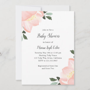 Pink Watercolor Floral Elegant Baby Shower Invitation