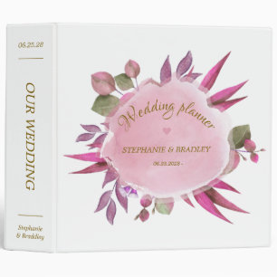 Pink Watercolor Floral Elegant Modern Wedding Binder