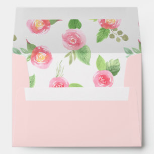 Pink Watercolor Floral Elegant Wedding Envelope