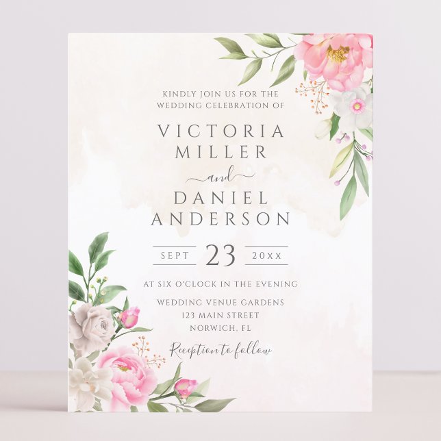 Pink Watercolor Floral Elegant Wedding Invitation (Creator Uploaded)