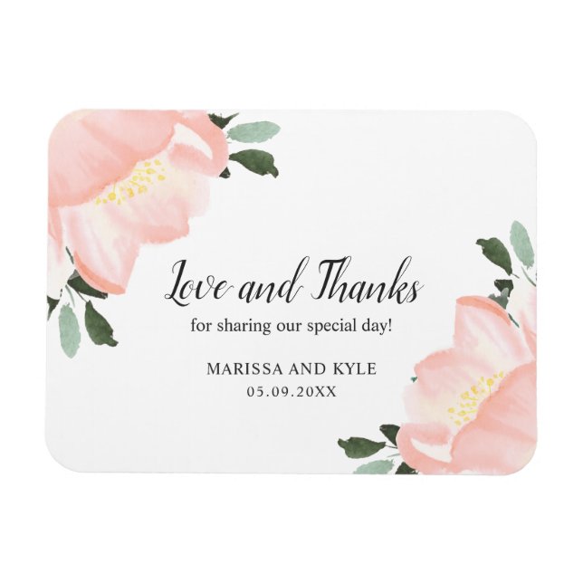Pink Watercolor Floral Elegant Wedding Magnet (Horizontal)