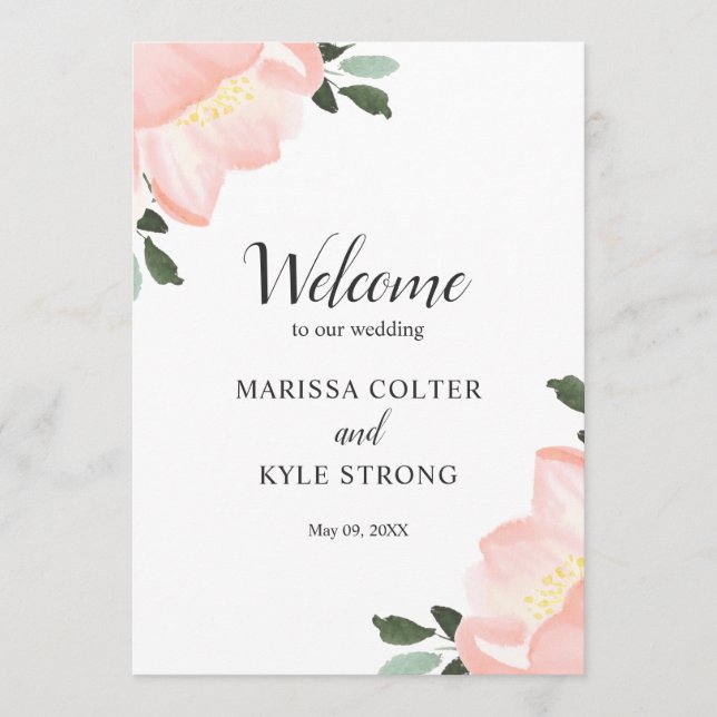 Pink Watercolor Floral Elegant Wedding Program (Front)