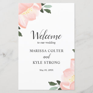 Pink Watercolor Floral Elegant Wedding Program