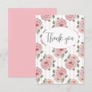 Pink Watercolor Floral Flat Thank You Card