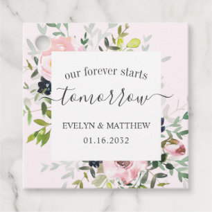 Pink Watercolor Floral Forever Starts Tomorrow Favour Tags