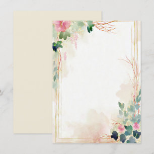 Pink watercolor floral frame blank wedding invitation