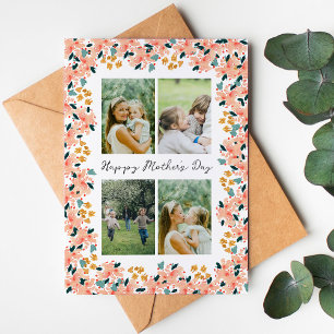 Pink Watercolor Floral Garden 4 Photo Mother's Day Card