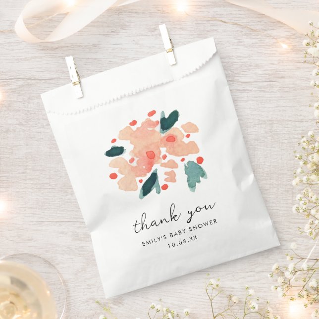 Pink Watercolor Floral Garden Thank You Favour Bag (Clipped)