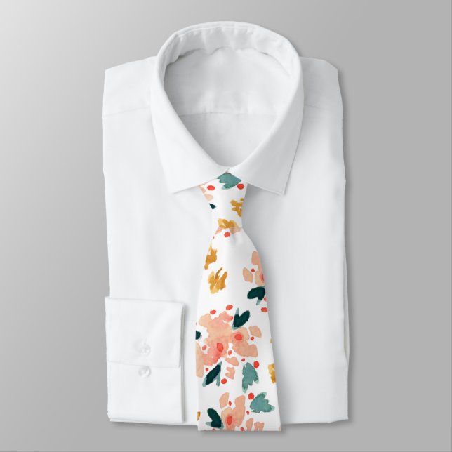 Pink Watercolor Floral Garden Tie (Tied)