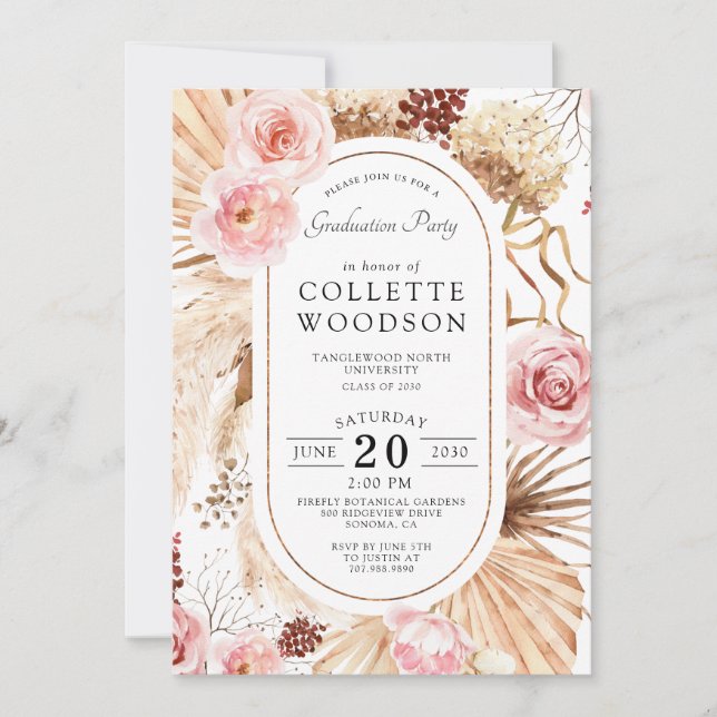 Pink Watercolor Floral Graduation Party I Invitation (Front)