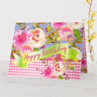 Pink Watercolor Floral Happy Birthday with Message