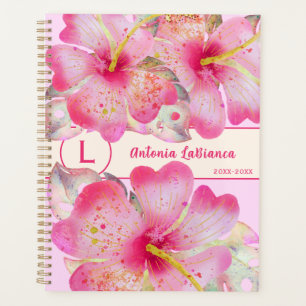 Pink Watercolor Floral Hibiscus Flower Art Decor Planner