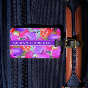 PINK Watercolor Floral Luggage Tag