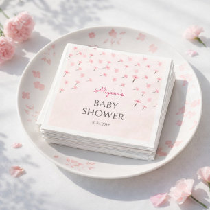 Pink Watercolor Floral Minimal Baby Shower Napkin