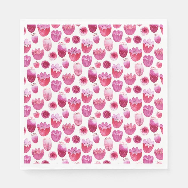 Pink Watercolor Floral Napkin (Front)