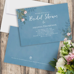 Pink Watercolor Floral Navy Blue Bridal Shower Invitation