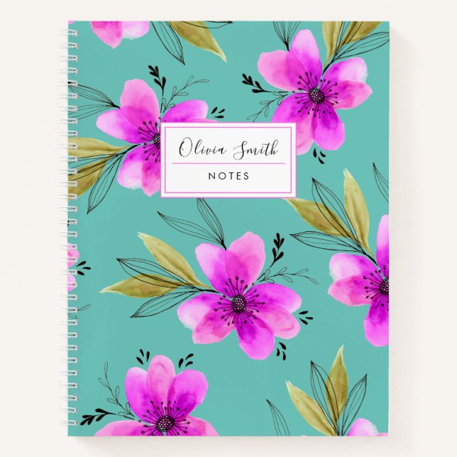 Pink watercolor floral notebook (Front)