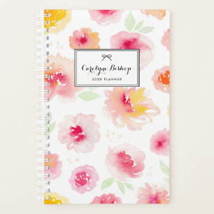 Pink Watercolor Floral Pattern Personalized Planner