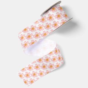 Pink Watercolor Floral Pattern Satin Ribbon